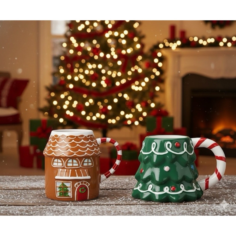 Target Wondershop Christmas Earthenware Figural House And Tree Mug Set Of 2 🎄